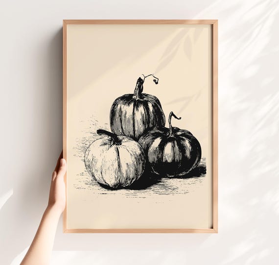 Minimalist Pumpkin Art Print Retro Fall Kitchen Decor