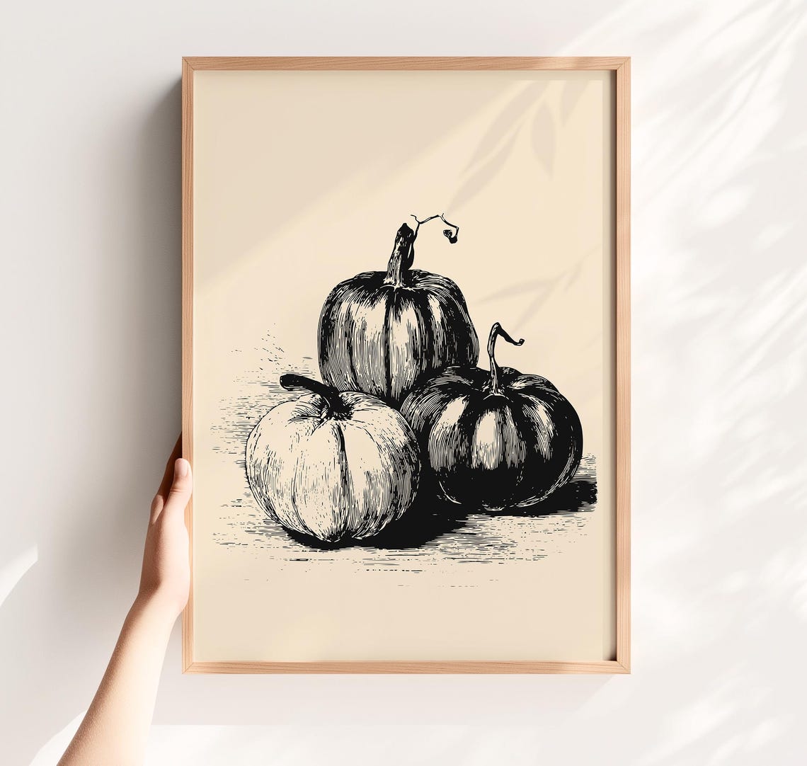 Minimalist Pumpkin Art Print Retro Fall Kitchen Decor