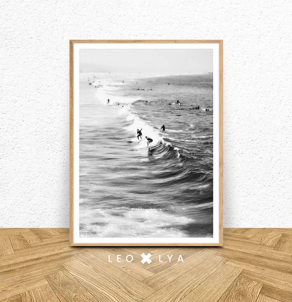 Surf Print Black And White Poster Beach Print Ocean Waves Sea Wall Art Coastal Wall Decor Beach Wall Art Surf Art Leo Lya