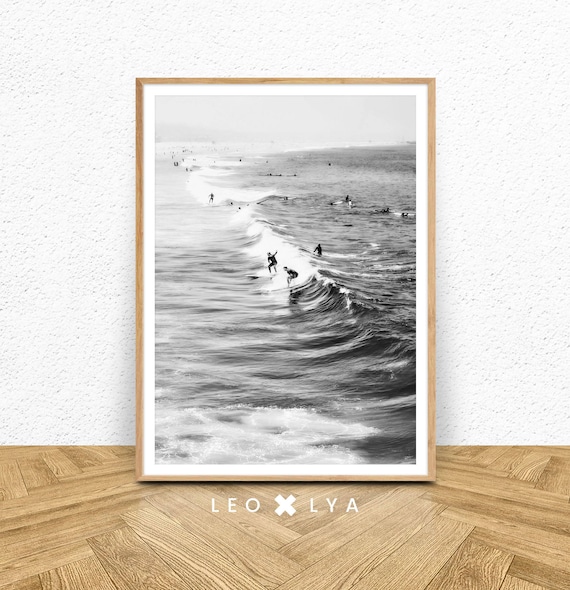Surfers Riding Waves Black And White Surf Photography Ocean Wall Art