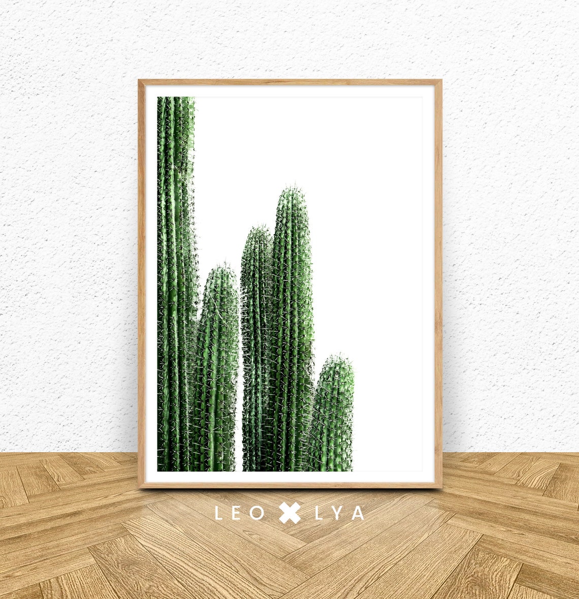 Tall Green Cacti White Background Minimalist Desert Plant Poster