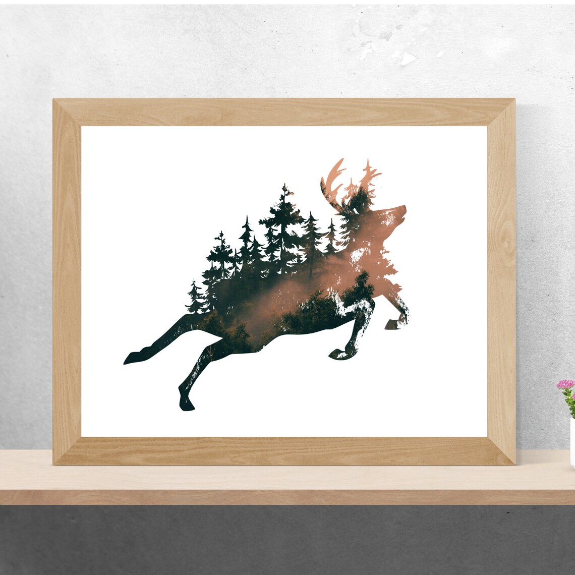 Jumping Deer Silhouette With Forest - Image 3