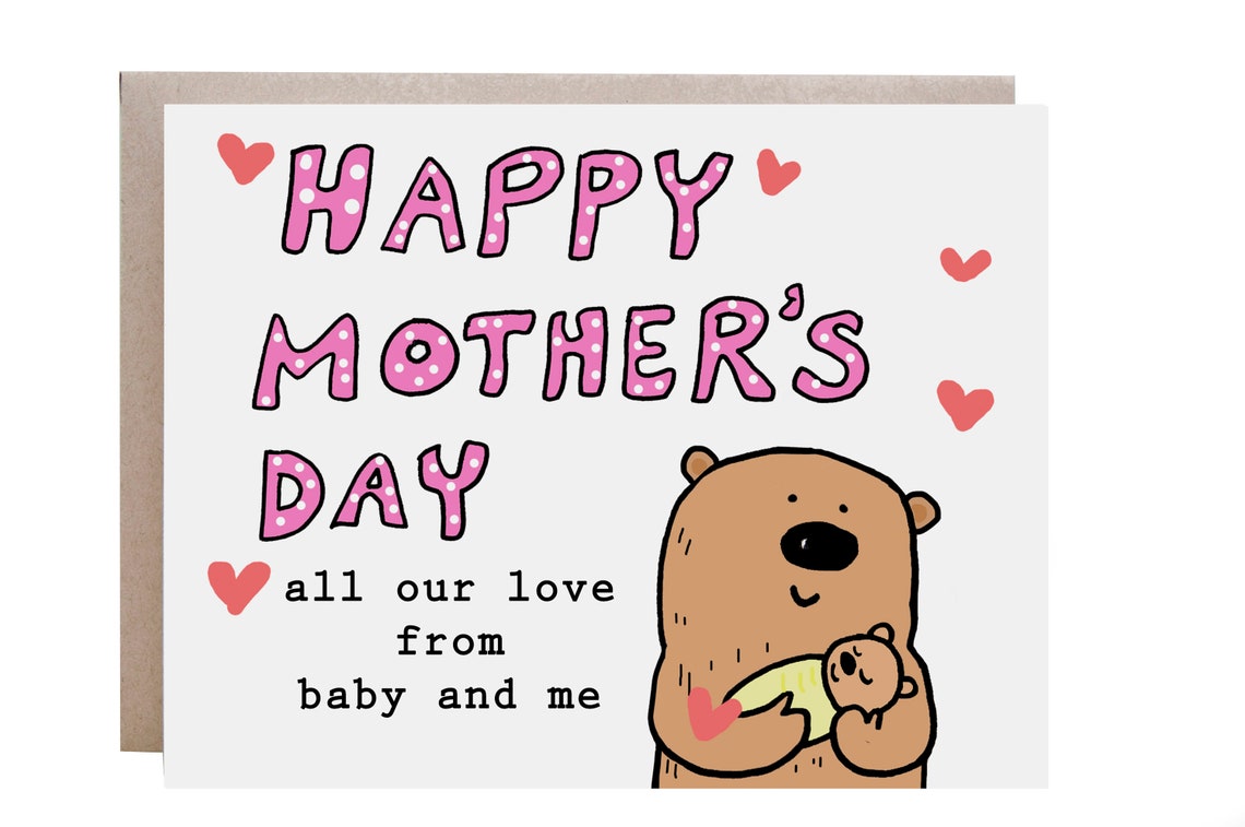 Happy First Mother's Day Bear and Baby Cute Greeting Card Poster