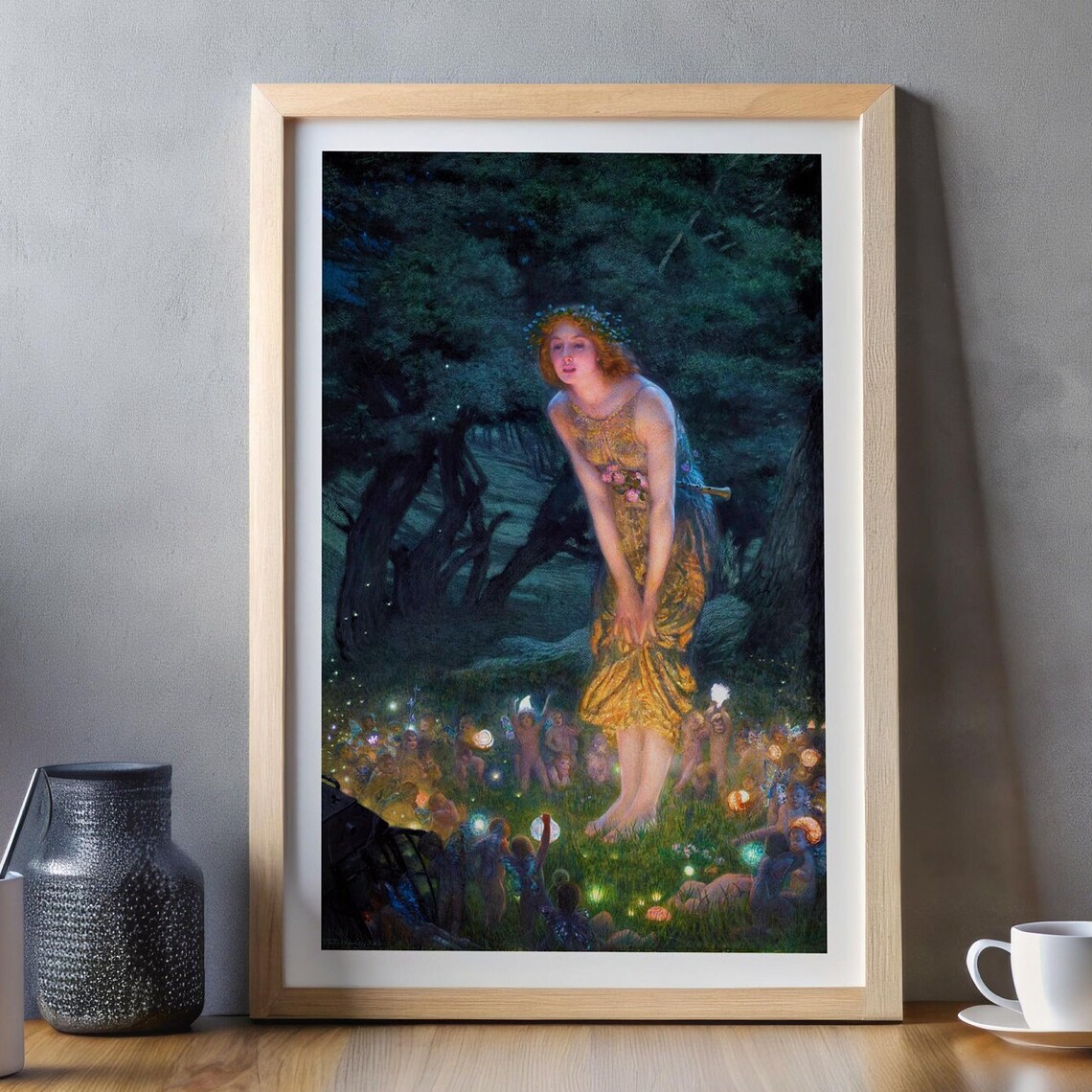 Midsummer Eve Victorian Fairy Painting Woman In Golden Gown Poster - Image 3