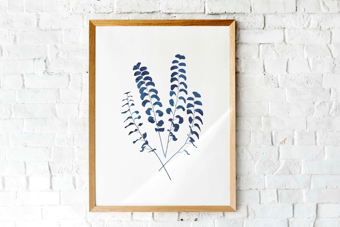 Indigo Blue Eucalyptus Branches Watercolor Botanical Minimal Print - Image 3