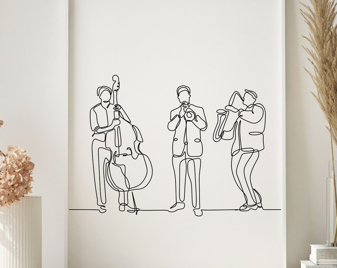 One Line Jazz Musicians Trio Black White Minimalist Music Poster