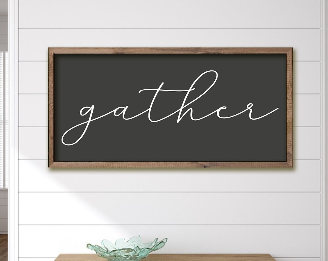 Gather Wood Sign, Farmhouse Fall Dining Room Art Print