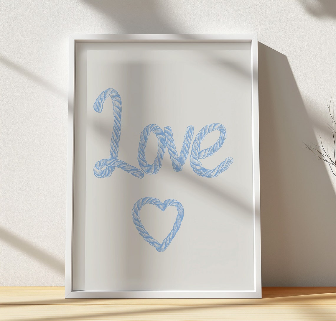 Love Heart Blue Rope Lettering Coastal Style Sweetheart Poster