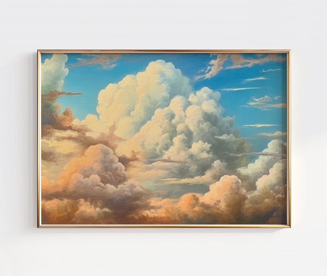 Pastel Sunset Cloudscape Painting Dreamy Golden Sky Wall Art