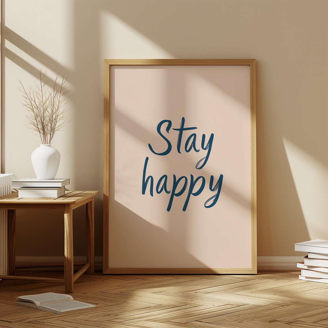 Stay Happy Minimalist Quote Print Motivational Wall Art Modern Typography Poster Positive Decor