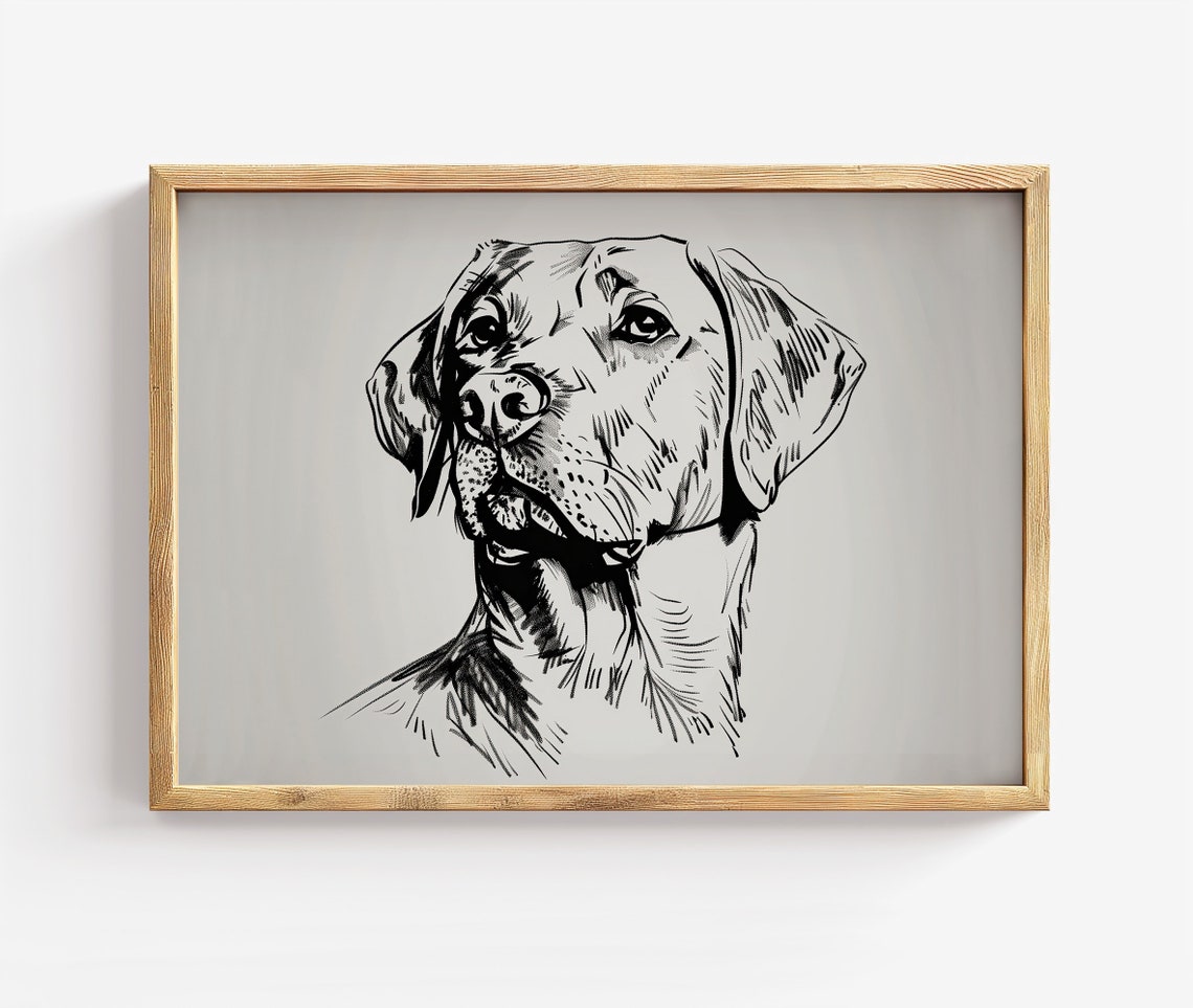 Elegant Hound Dog Ink Line Drawing Minimalist Portrait Wall Art