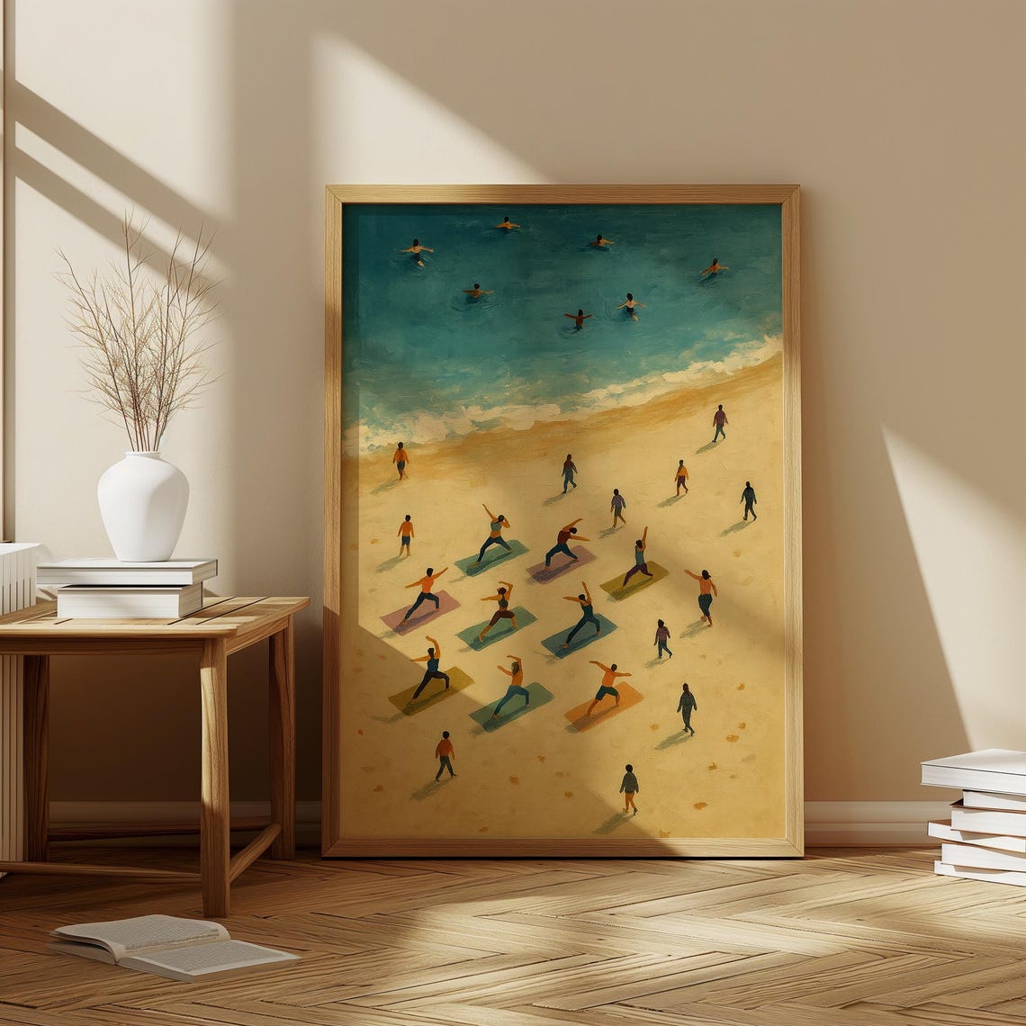 Beach Yoga Art Print Minimalist Coastal Ocean Scene