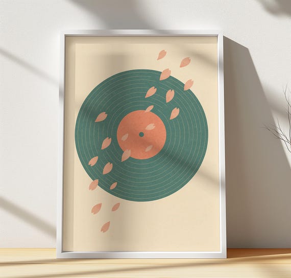 Minimalist Vinyl Record Print Music Wall Art Petals Decor Retro Mid Century