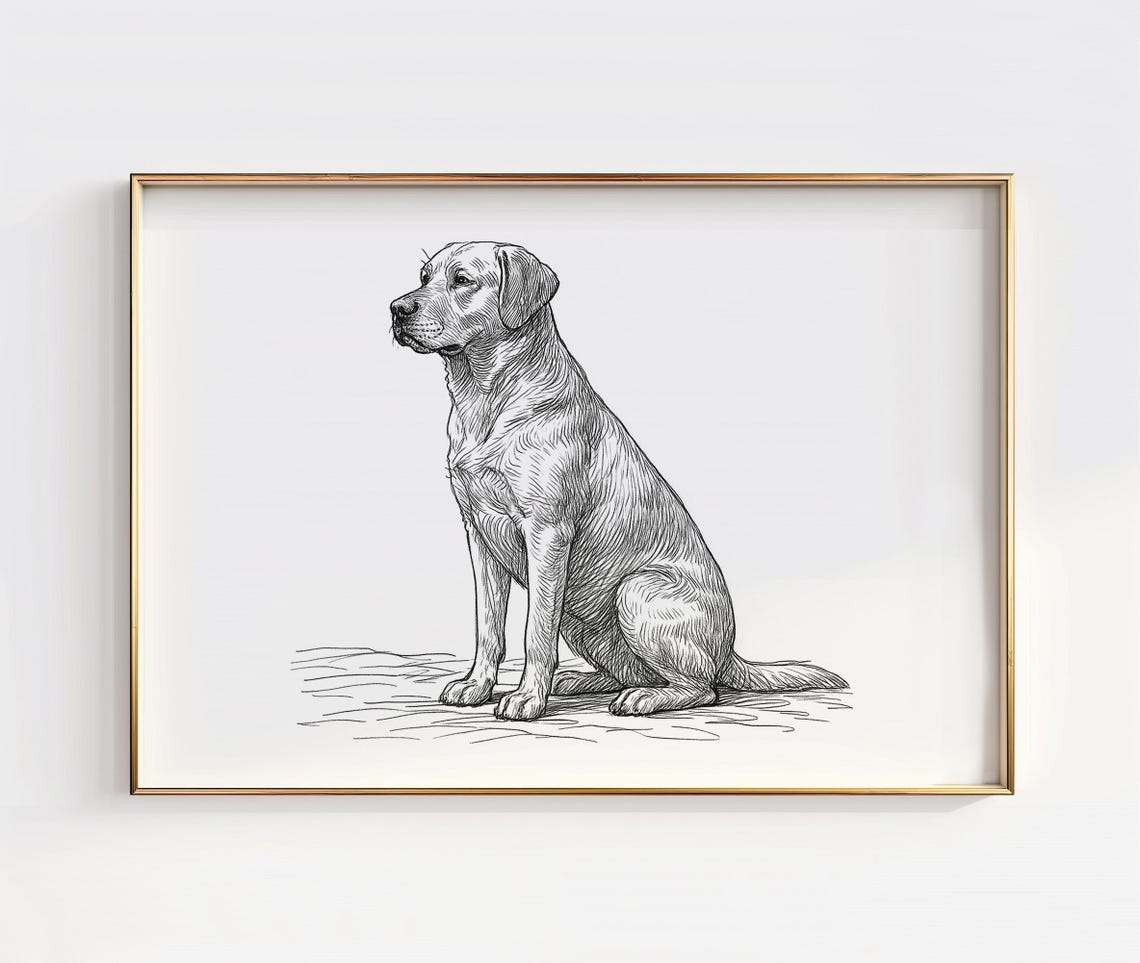 Labrador Retriever Sitting Detailed Pencil Sketch Dog Portrait Poster