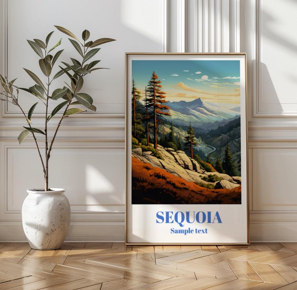 Sequoia Mountain Pine Forest Vintage Landscape Travel Poster