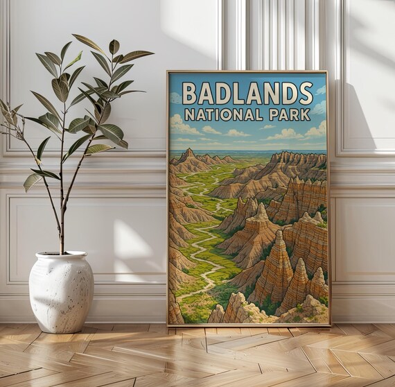 Badlands National Park South Dakota Buttes Vintage Travel Poster