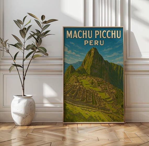 Machu Picchu Travel Poster Vintage Inca Ruins Art Print