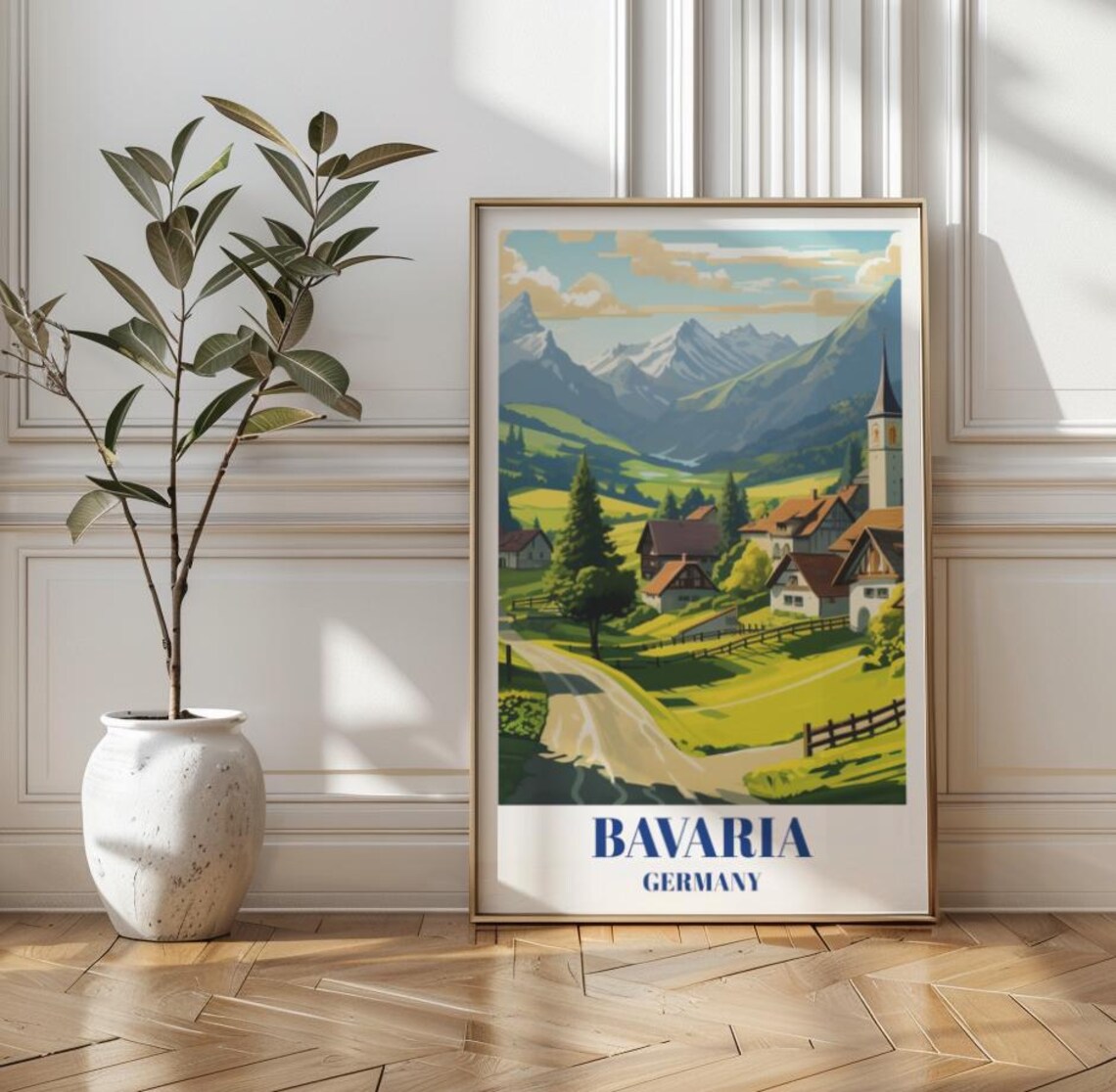 Bavarian Village Travel Poster, Germany Landscape