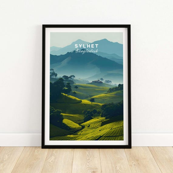 Sylhet Bangladesh Poster Tea Plantations Print Mountain Wall Art Misty Landscapes Nature Home Decor Travel Gift Scenic