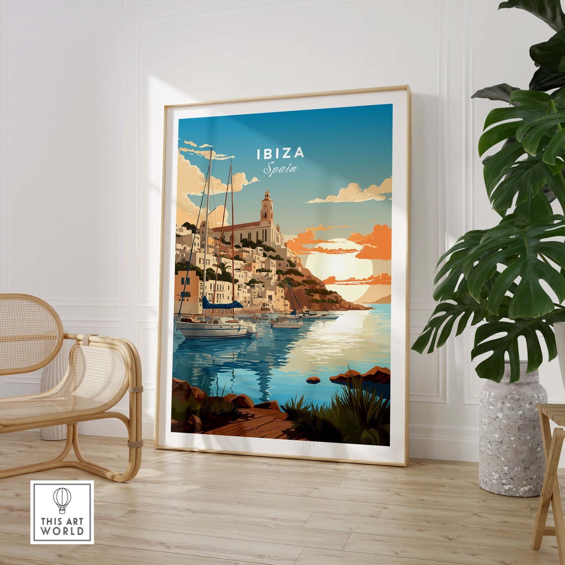 Ibiza Spain Harbor Sunset Sailboats Whitewashed Old Town Poster - Image 3