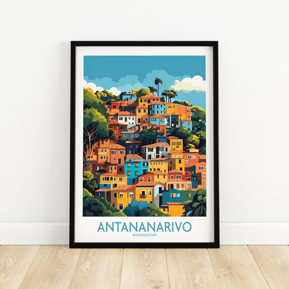 Antananarivo Madagascar Colorful Hillside Cityscape Travel Poster