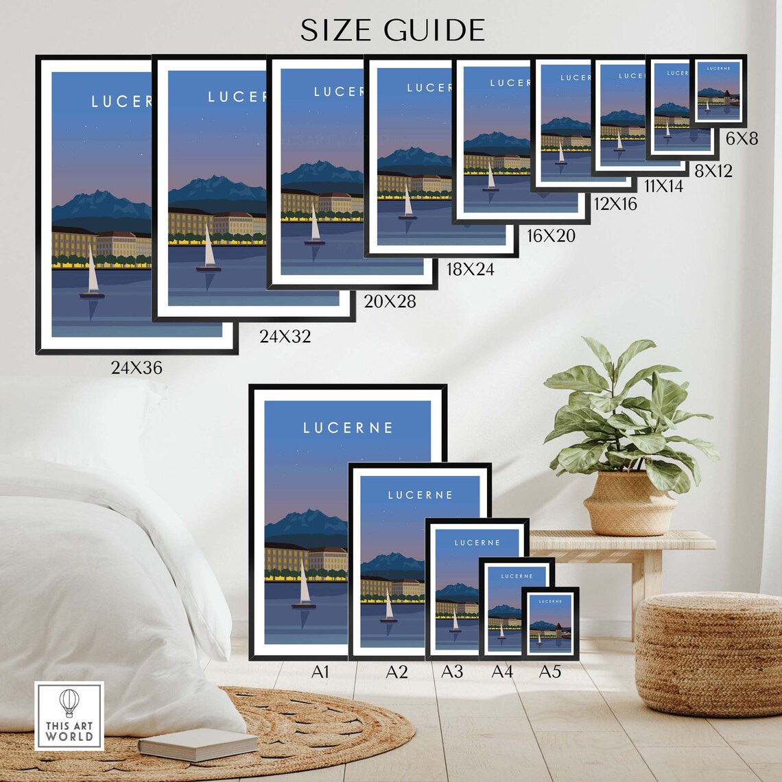 Lucerne Switzerland Travel Poster, Swiss City View - Image 2