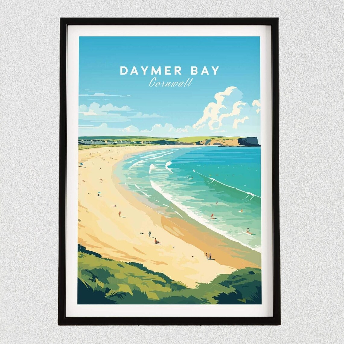 Daymer Bay Cornwall Travel Poster, Landscape Art