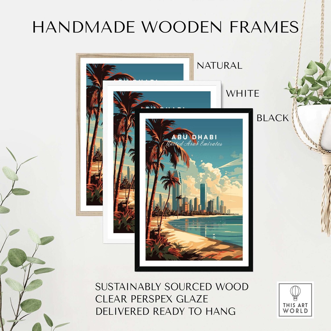 Abu Dhabi UAE Beach Palm Trees Skyline Coast Vintage Travel Poster - Image 4