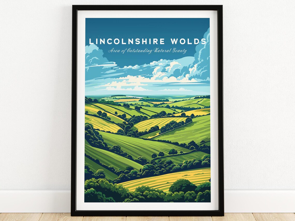 Lincolnshire Wolds Travel Print Area Of Outstanding Natural Beauty Lincolnshire Wolds Artwork Poster Gift Home Decor Illustration Art