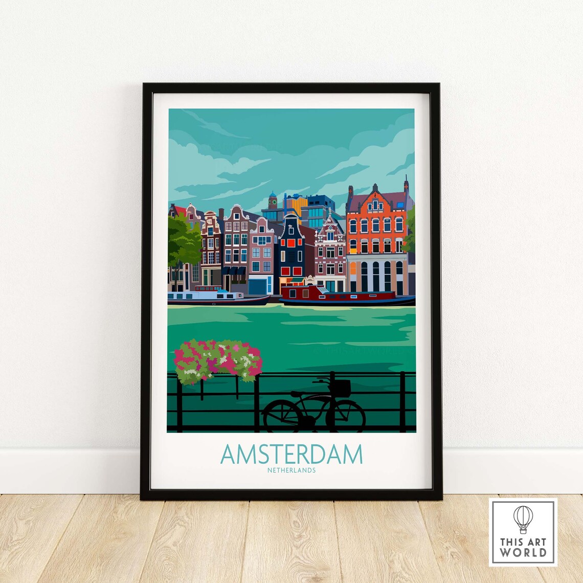 Amsterdam Travel Poster, Dutch City Artwork