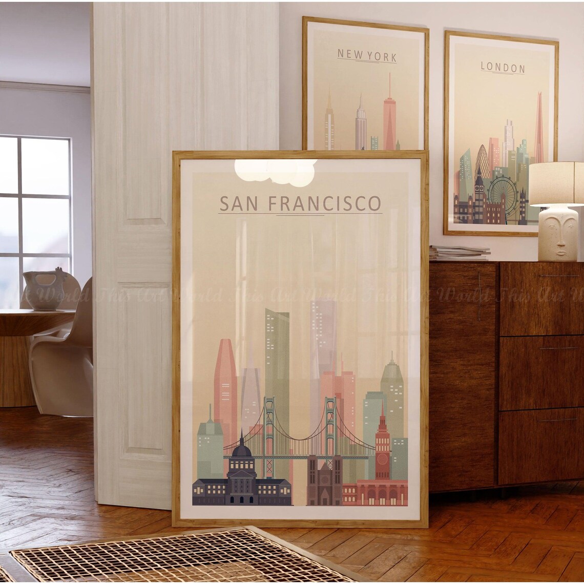 San Francisco Skyline Art Print, California Travel Poster - Image 3
