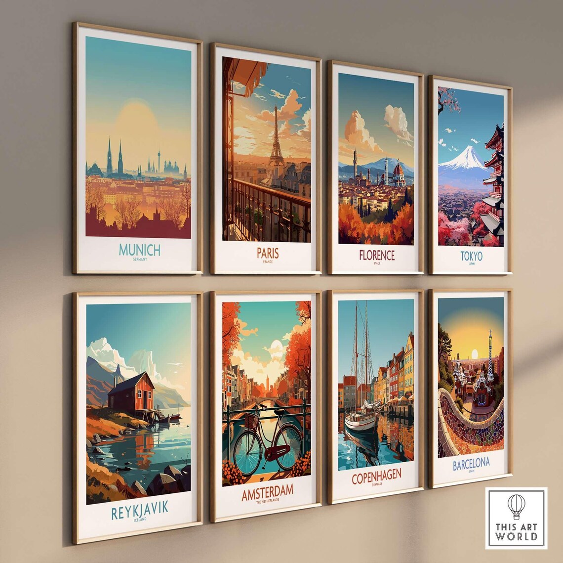Munich Germany Skyline Sunset Silhouette Towers Travel Poster - Image 3