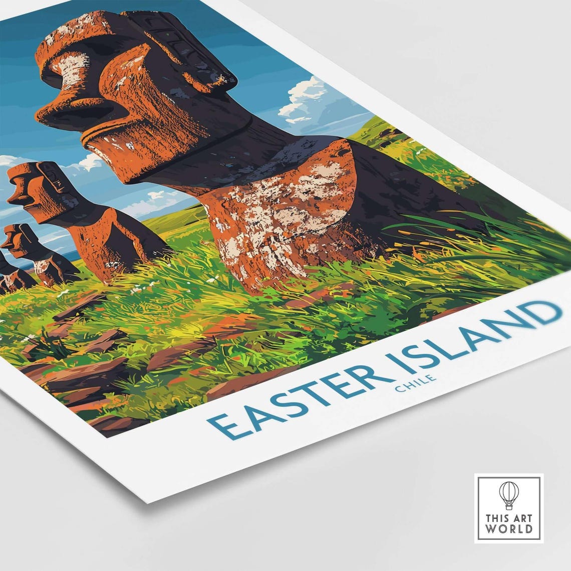 Easter Island Chile Moai Statues Hillside Vintage Travel Poster - Image 4