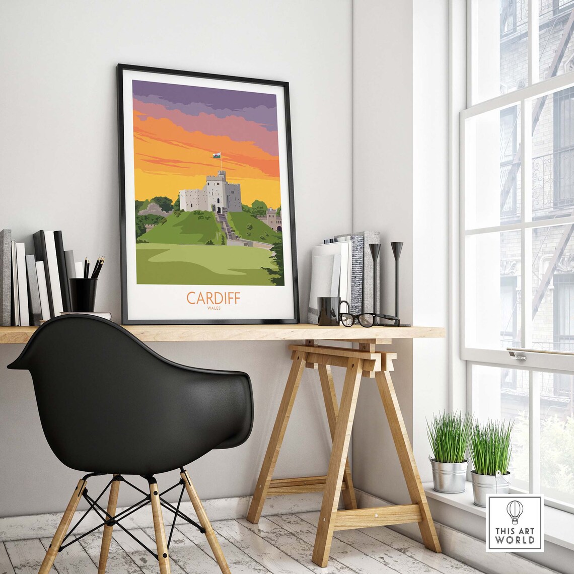 Cardiff Wales Travel Poster, Vintage Wall Art Print