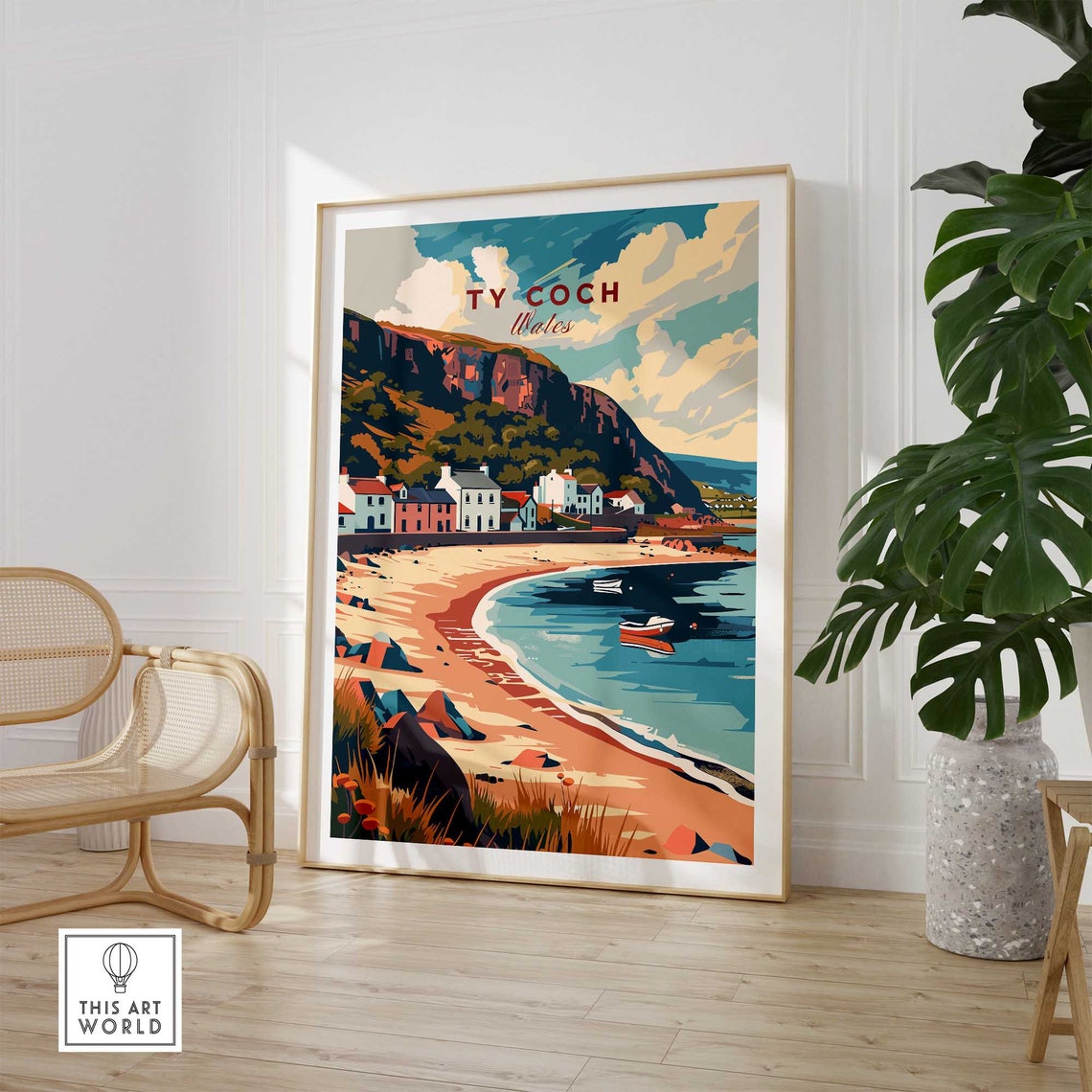 Ty Coch Wales Seaside Village Beach and Headland Travel Poster - Image 2