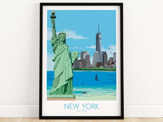 New York City Vintage Travel Poster, Statue of Liberty