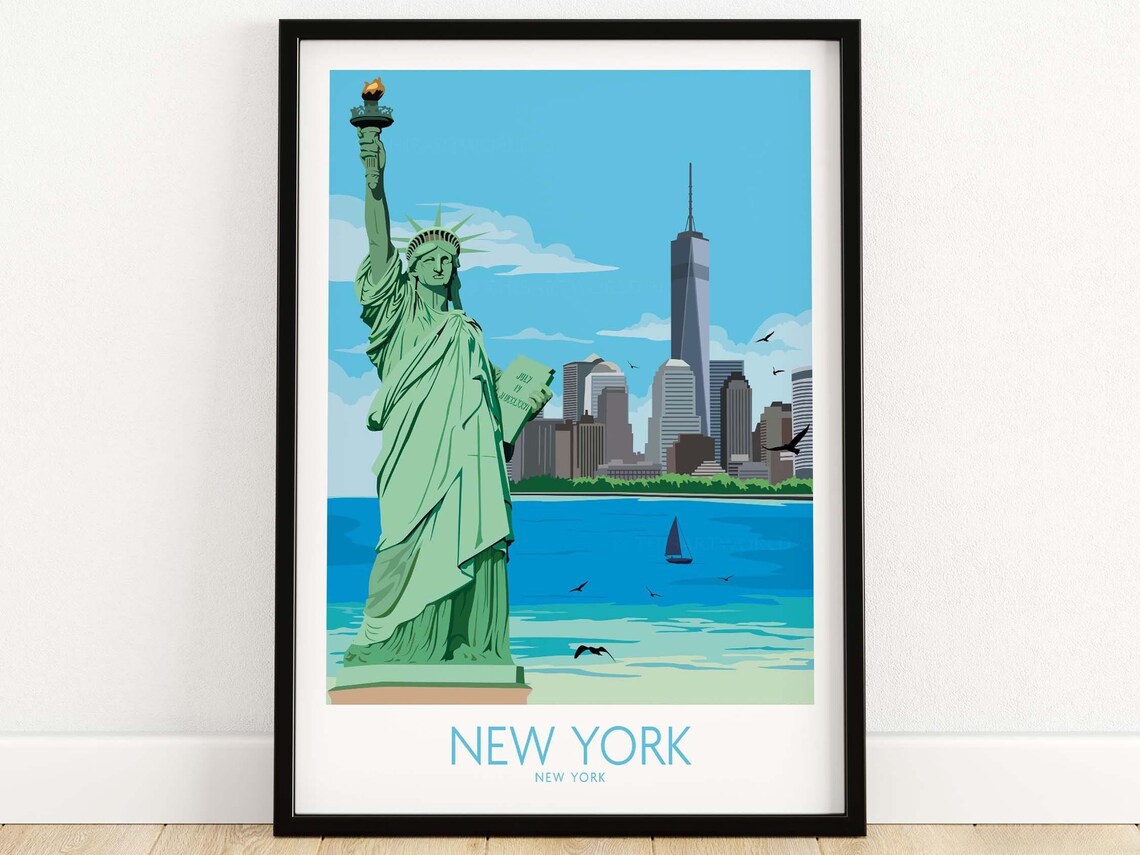 New York City Vintage Travel Poster, Statue of Liberty
