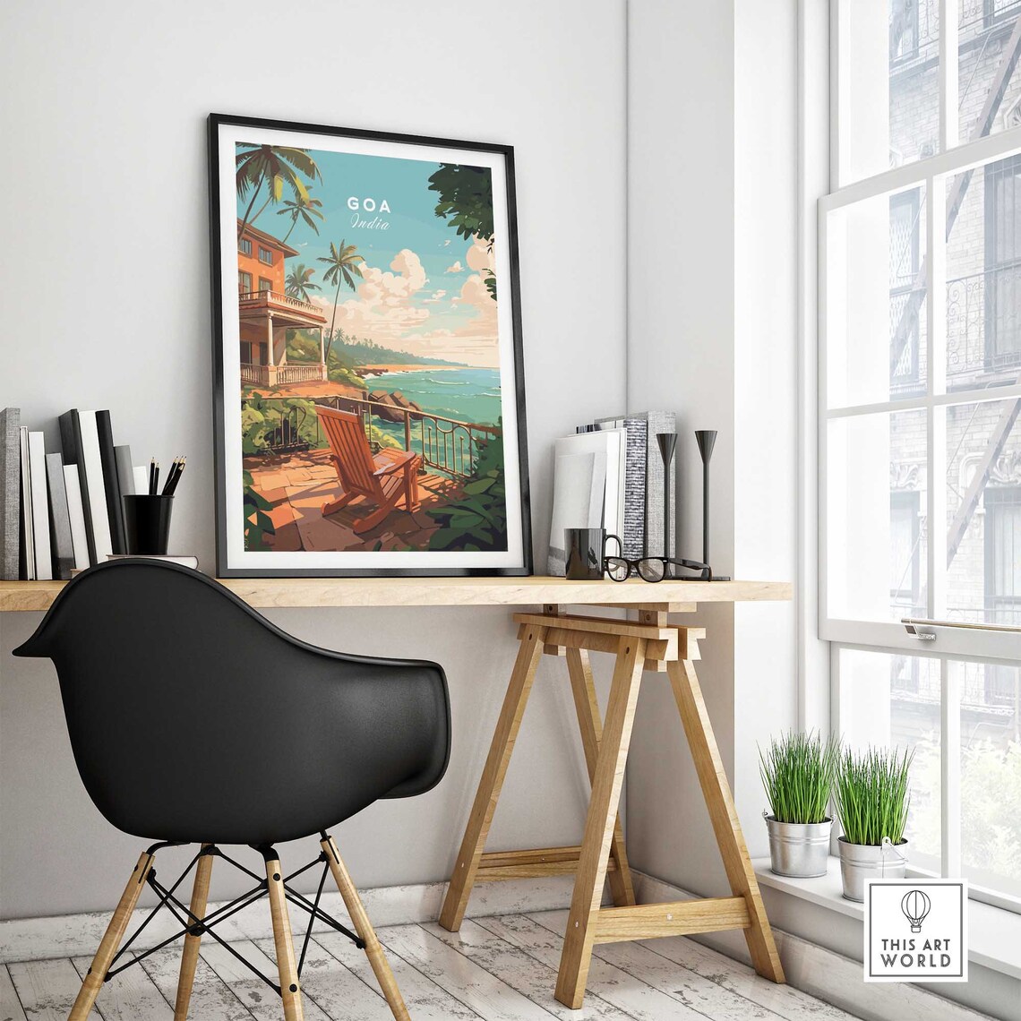 Goa India Colonial Terrace Ocean View Palm Grove Travel Poster - Image 4