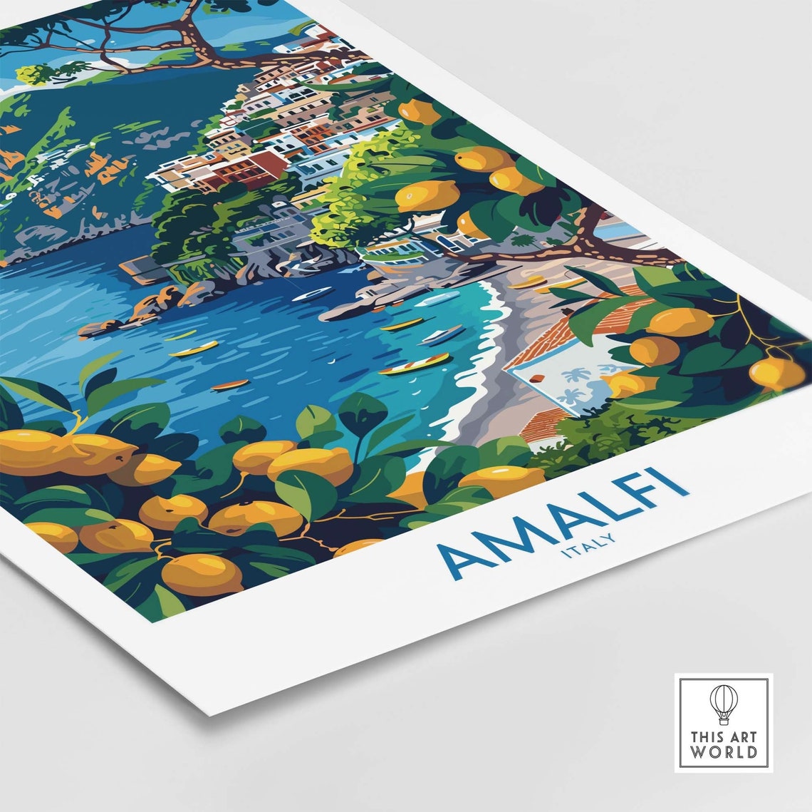 Amalfi Italy Lemon Trees Cliffside Town Boats Beach Cove Poster - Image 4