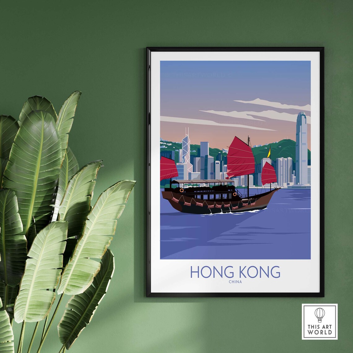 Hong Kong Cityscape Travel Poster, China Hk - Image 3