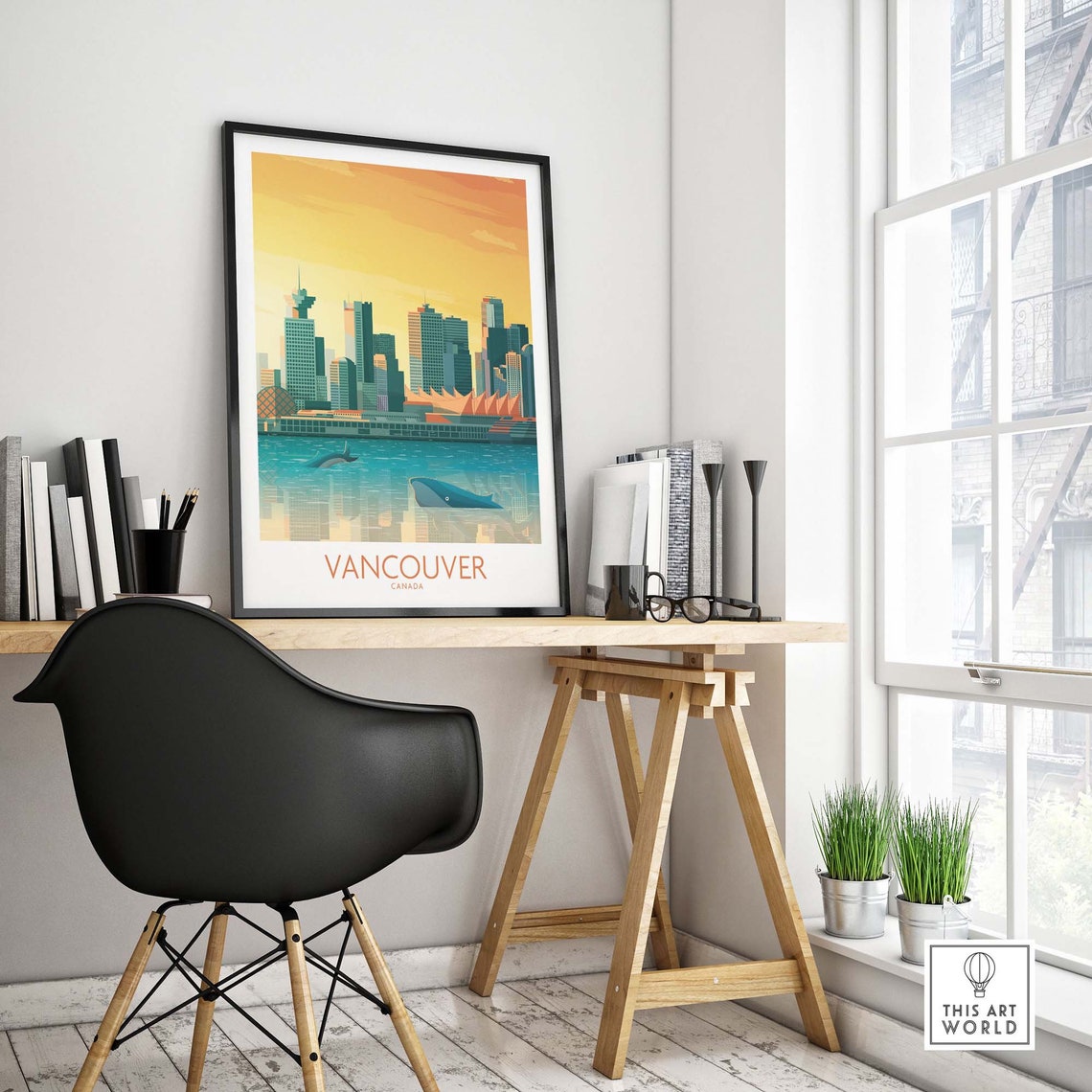 Vancouver Canada Skyline Harbor Whales Sunset Reflection Poster - Image 4