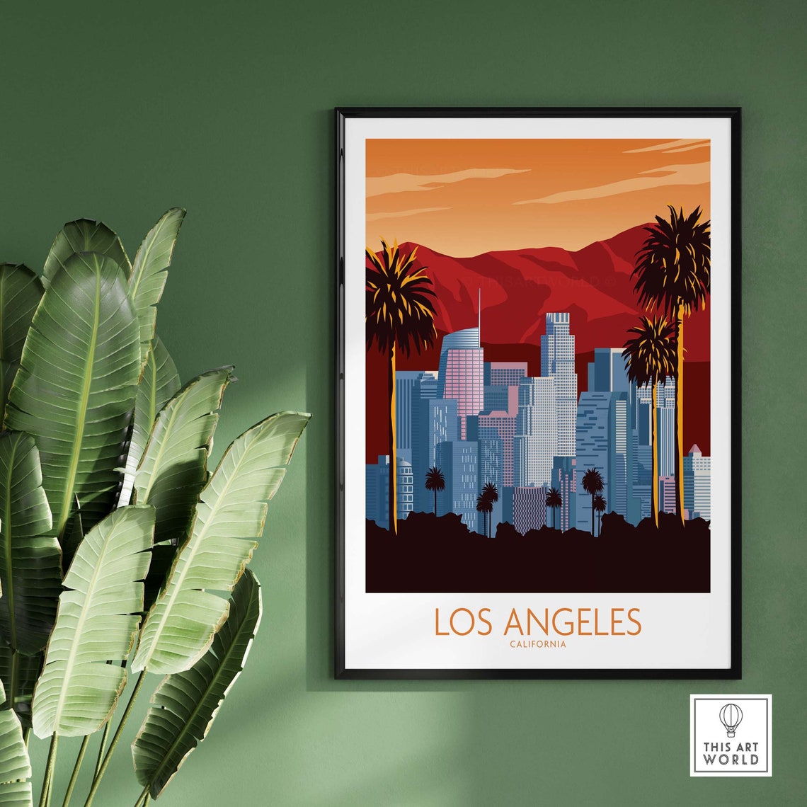 Retro Los Angeles California Downtown Skyline Sunset Palms Poster - Image 2
