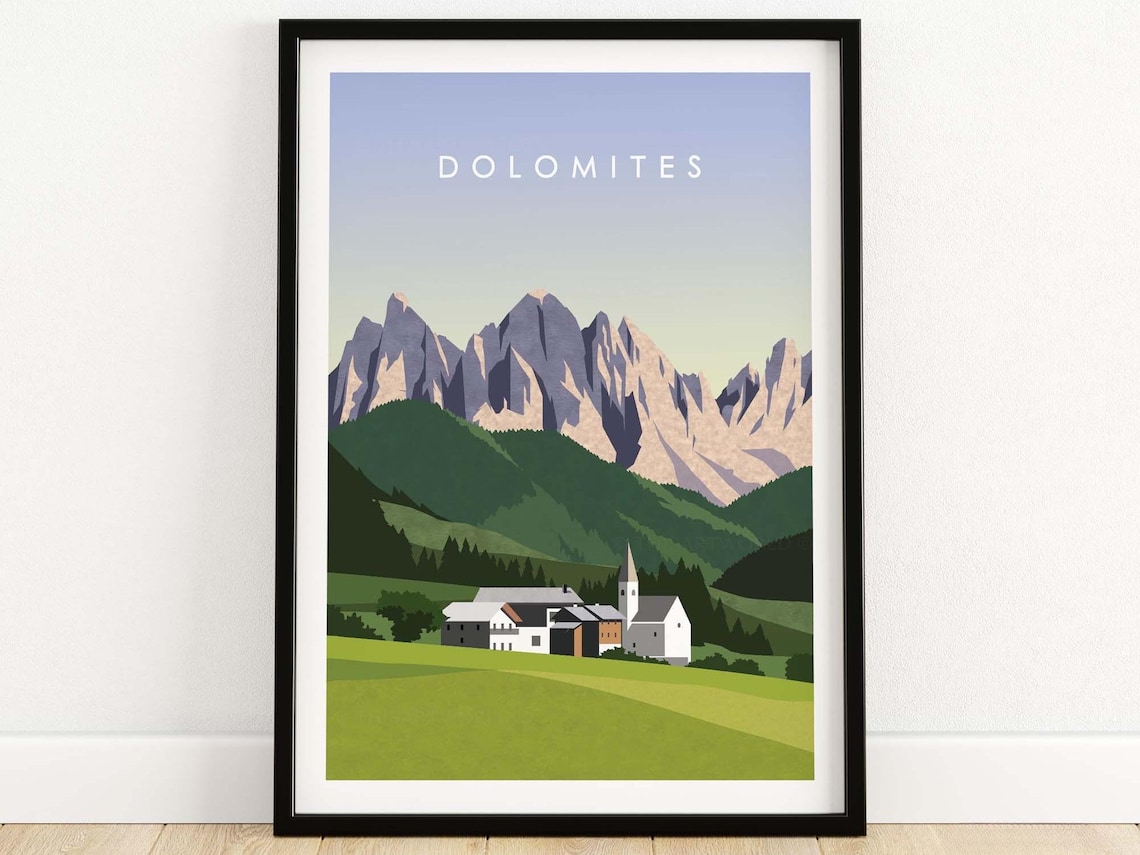 Dolomites Travel Poster, Mountain Landscape