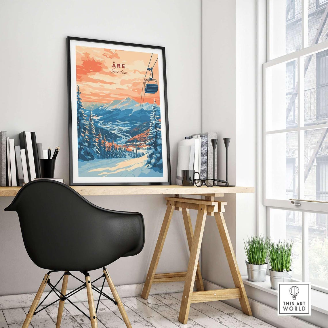 Re Ski Resort Art Print, Sweden Winter Sports - Image 4