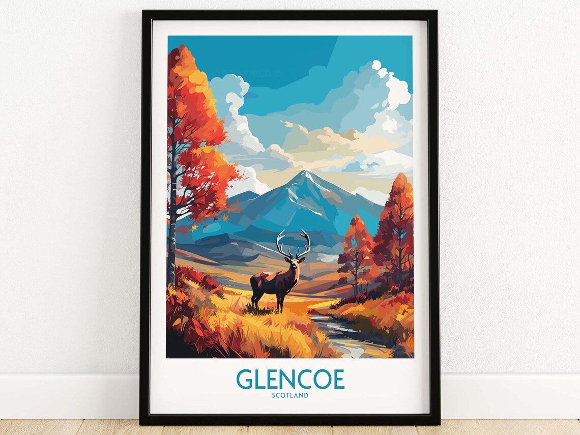 Glencoe Travel Poster Art Print, Scotland Landscape