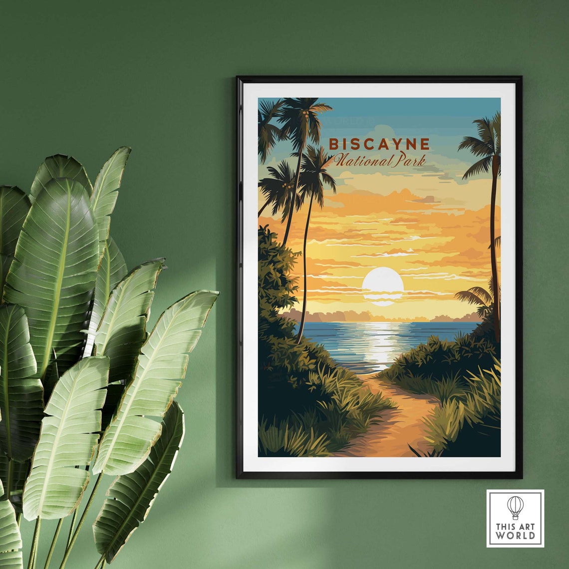 Biscayne National Park Sunset Palms Over the Ocean Travel Poster - Image 2