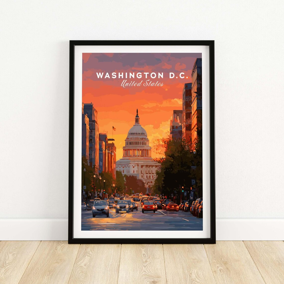 Washington DC Capitol Building Sunset Travel Poster