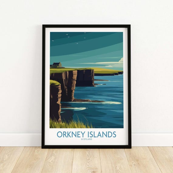 Orkney Islands Wall Art Scottish Travel Decor Nautical Map Print Coastal Home Accent Vintage Style Illustration
