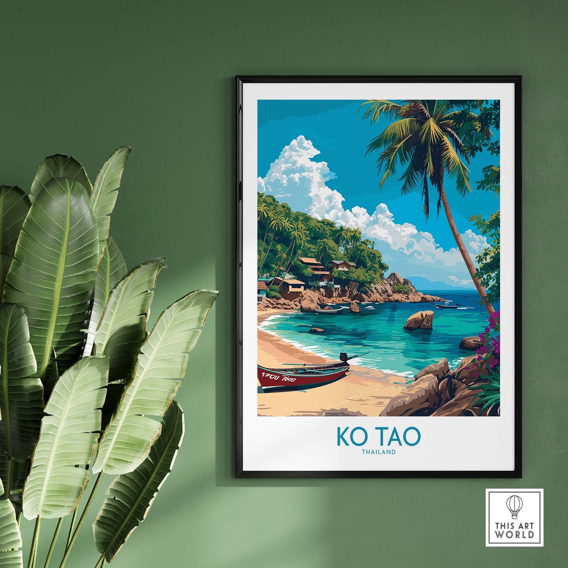 Ko Tao Thailand Tropical Beach Longtail Boat Palm Art Poster - Image 2