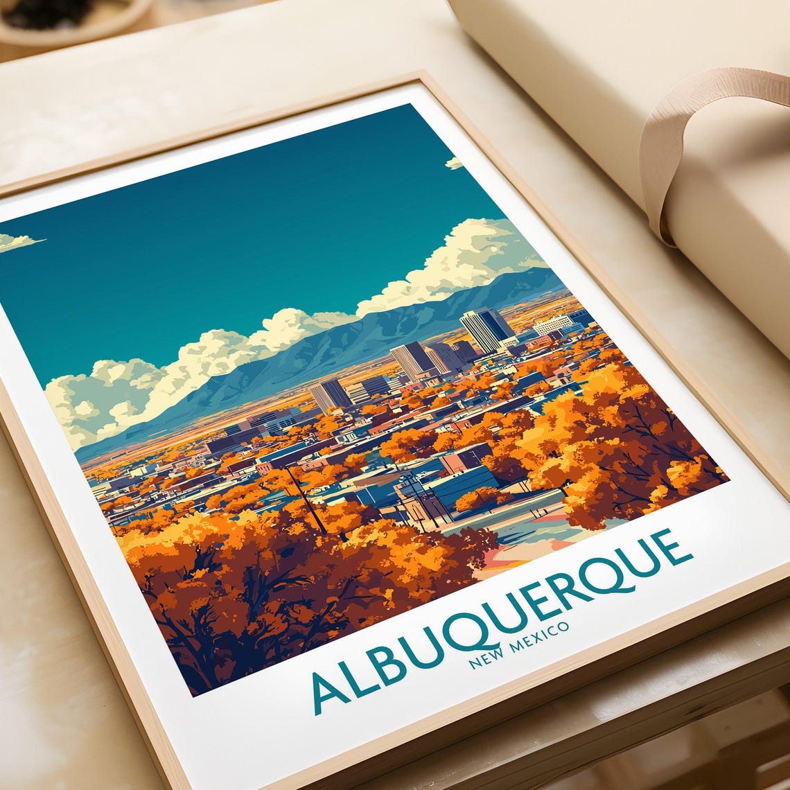 Albuquerque New Mexico Autumn City Skyline Mountain Travel Poster